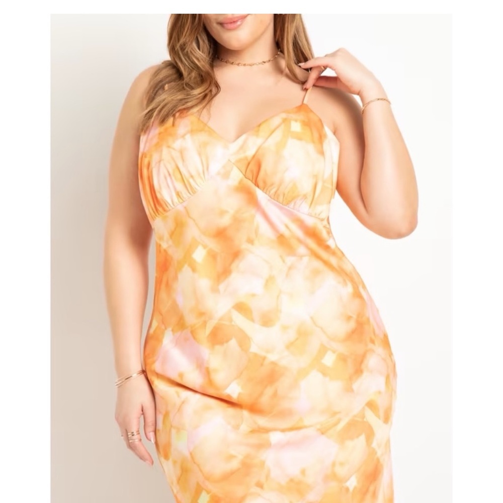 Eloquii Orange and Pink Midi Dress - Picture 2 of 9